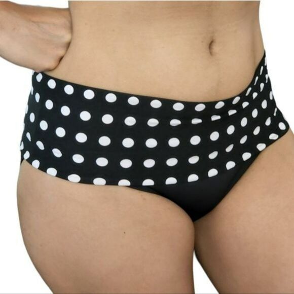 Coco Reef Polka Dot Rollover Bikini Bottom Black And White Swimwear Size S - Picture 3 of 8
